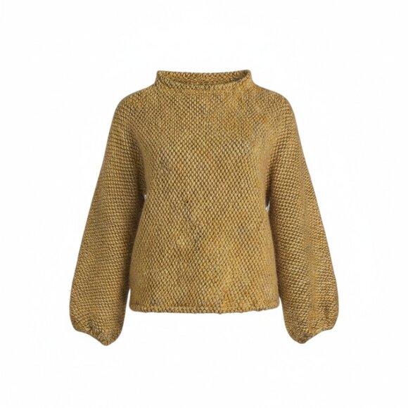 Bryn Walker Anna Giallo Knit Funnel Neck Gathered Long Sleeve Sweater Size Med - Picture 3 of 8